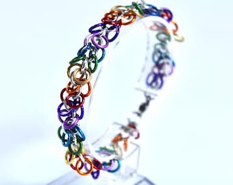 Shaggy Loops Chainmail Bracelet, Funky Chainmaille Bracelet, Rainbow Bracelet, Fun Rainbow Chainmail Bracelet, Boho Rainbow Bracelet, LGBTQ