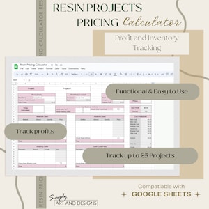 Calculateur de prix de la résine : outil de suivi des coûts et des bénéfices (Cahier de tarification - Google Sheets)