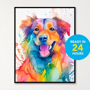 Custom Pet Portrait, Digital Colorful Watercolor Portrait, Dog Cat Portrait, Digital Watercolor Portrait from Photo, Pet Portrait Gift