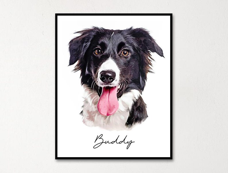 Custom Pet Portrait, Dog Portrait, Cat Portrait, Digital Watercolor, Personalized Portrait from Photo, Pet Painting, Pet Memorial Gift image 1