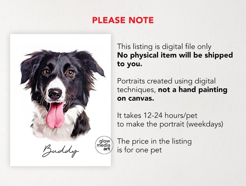 Custom Pet Portrait, Dog Portrait, Cat Portrait, Digital Watercolor, Personalized Portrait from Photo, Pet Painting, Pet Memorial Gift image 9