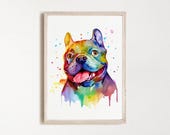 French Bulldog Watercolor Portrait, Colorful Dog Art, Dog Portrait, Nursery Decor (Digital Download)