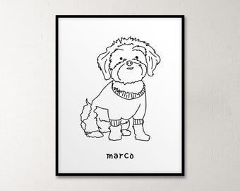 Custom Pet Portrait, Line Art Portrait, Funny Dog Portrait, Ugly Pet Portrait, Dog Cat Line Portrait from Photos, Pet Memorial Gift
