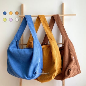 Cute Corduroy Tote Bag with Zipper and Inner pocket Retro tote bag Capsule Wardrobe Multiple Colors Wedding Gift For Her image 2