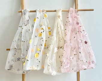 Flower Power Chic: Transparent Mesh Bag with Embroidered Florals | Mesh Bag for Her | Birthday Gift for Her | Bridesmaid Must Have