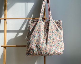 Bolso tote reversible de lona de algodón con estampado botánico / Bolso de hombro floral de doble cara