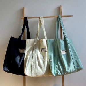 Vielseitige Canvas-Einkaufstasche mit versteckter Tasche und Riemen | Perfekt für Schulreisen Schwarz Türkis | Frühling Geschenk | 100% Baumwolle | DIY｜