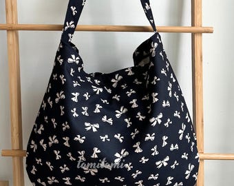 Schwarzer Bogen Print Schultertasche: Baumwolle Schultertasche im koreanischen Stil