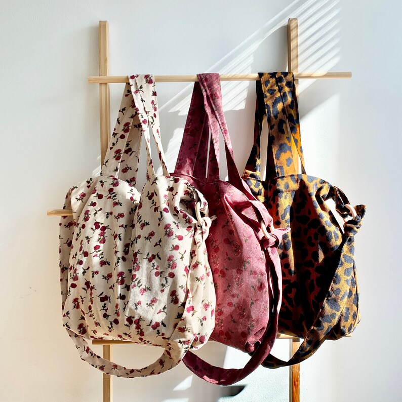 Retro Rose Pattern Corduroy Tote Bag with magnetic closure| Floral tote bag | Cute Tote Bag 
