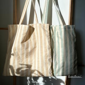 Modern Minimalism Striped Pattern Tote Bag with Inner Pocket For School Work + Travel in Yellow + Green Gift for Her | Beach Totes | Fall