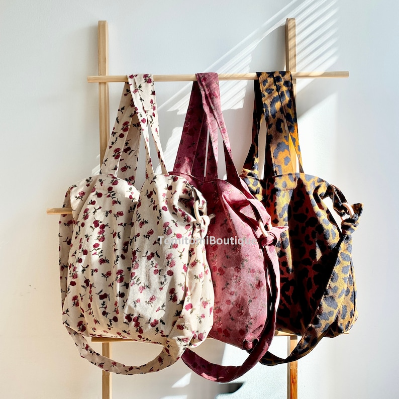Retro Rose Pattern Corduroy Tote Bag with magnetic closure| Floral tote bag | Cute Tote Bag | Capsule Wardrobe | Graduation Gift