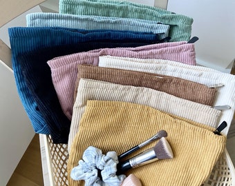 Corduroy make-uptasje | Cosmetische tas met ritsen | Capsulegarderobe | Make-up tas | Toilettas | Meerdere kleuren | Cadeau voor haar| Beste cadeau