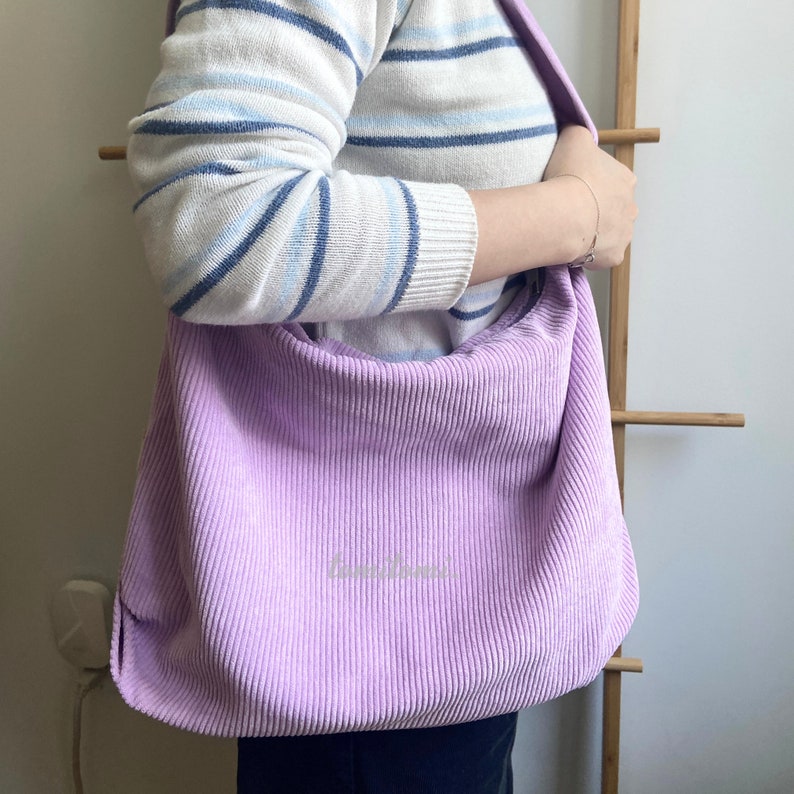 Cute Corduroy Tote Bag with Zipper and Inner pocket Retro tote bag Capsule Wardrobe Multiple Colors Wedding Gift For Her & Mom Lavender
