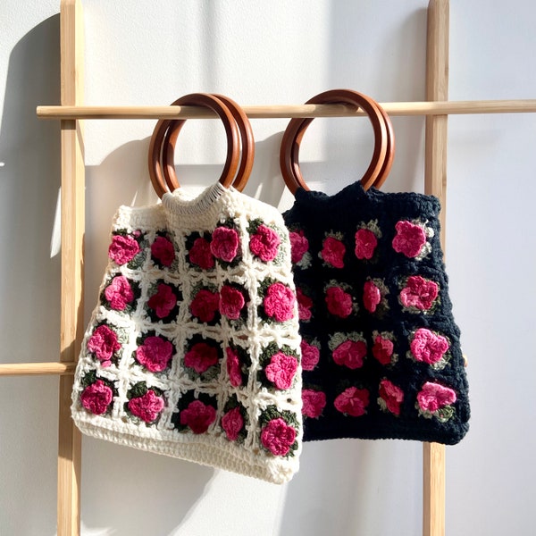 Vintage-Inspired Handcrafted Floral Shoulder Bag｜Retro Hand knitted Floral Bag｜Crochet Bag | Crochet Purse | Crochet Tote | Gift For Her Mom