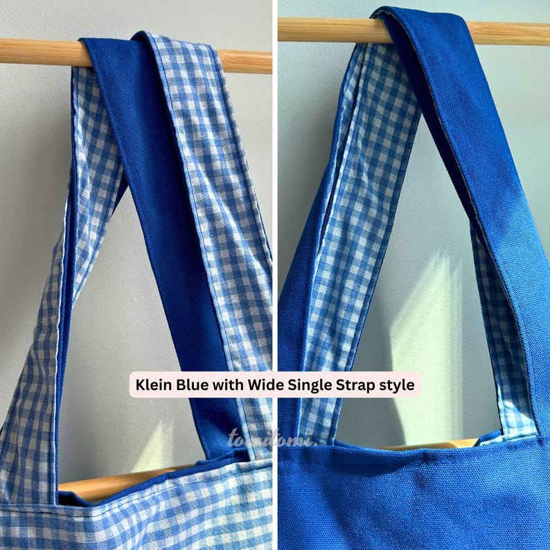 Wendetasche aus Canvas | Gingham & Solid Colors, Geräumige Wochenend-Umhängetasche Bild 6