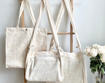 Daisy Floral Tote Bag: Canvas Lined with Hidden Pocket