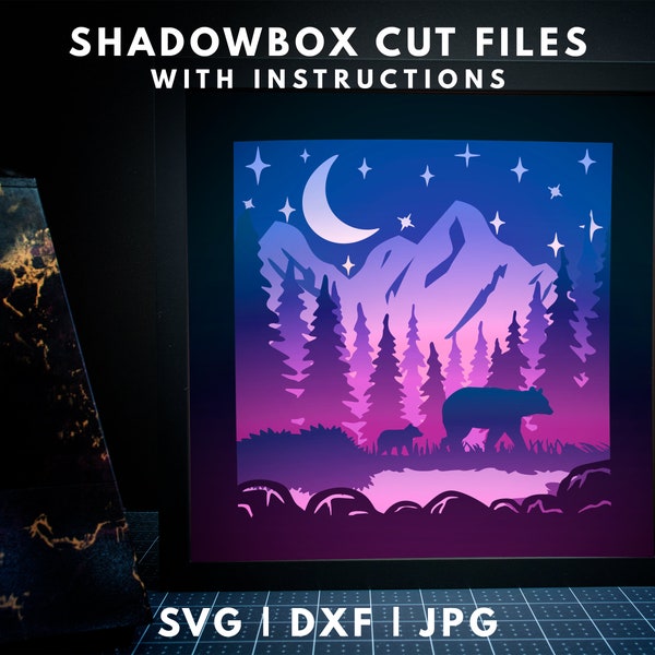 Mama Bear Shadowbox SVG Template, Bear Family Light Box Svg, 3D Paper Art Forest Svg, Bear Cub in Forest Mountain Shadow Box Cricut Svg Mama Bear Shadowbox SVG Template, Bear Family Light Box Svg, 3D Paper Art Forest Svg, Bear Cub in Forest Mountain Shadow Box Cricut Svg