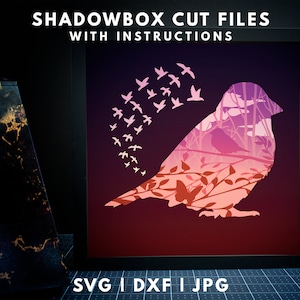 Bird Silhouette Shadowbox SVG Template, 3D Bird Branch Lightbox Cut Files, 5 Layer Robin Shadow Box Cricut, Square Bird Shadow Box Cut File