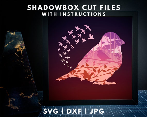 Bird Silhouette Shadowbox SVG Template, 3D Bird Branch Lightbox Cut Files, 5 Layer Robin Shadow Box Cricut, Square Bird Shadow Box Cut File