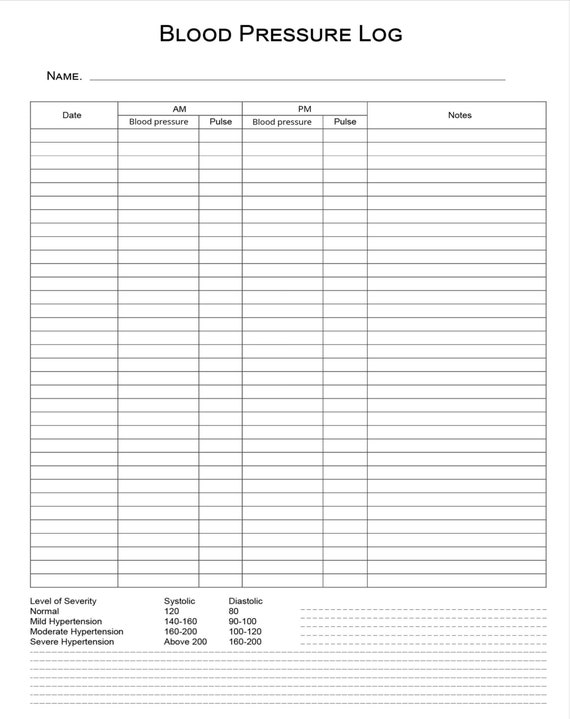 Printable Blood Pressure Log 8.5x11 Digital Prints Printable - Etsy