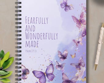 Psalm 139:14 Butterfly Spiral Notebook, Christian Writing Journal, 6x8 Ruled Notepad