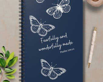 Psalm 139:14 Butterfly Spiral Notebook, Christian Writing Notepad, Ruled 6x8 inch Journal