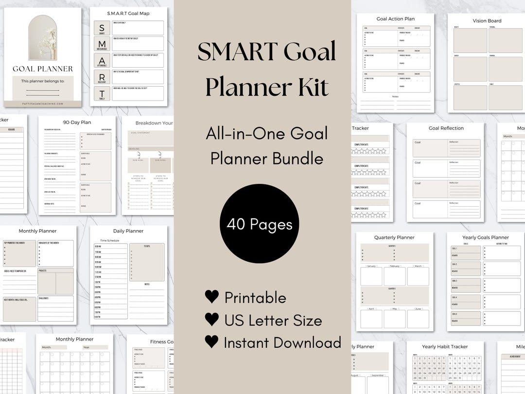 Goal Planner Bundle Printable, SMART Goals Template, Goal Planner Kit ...
