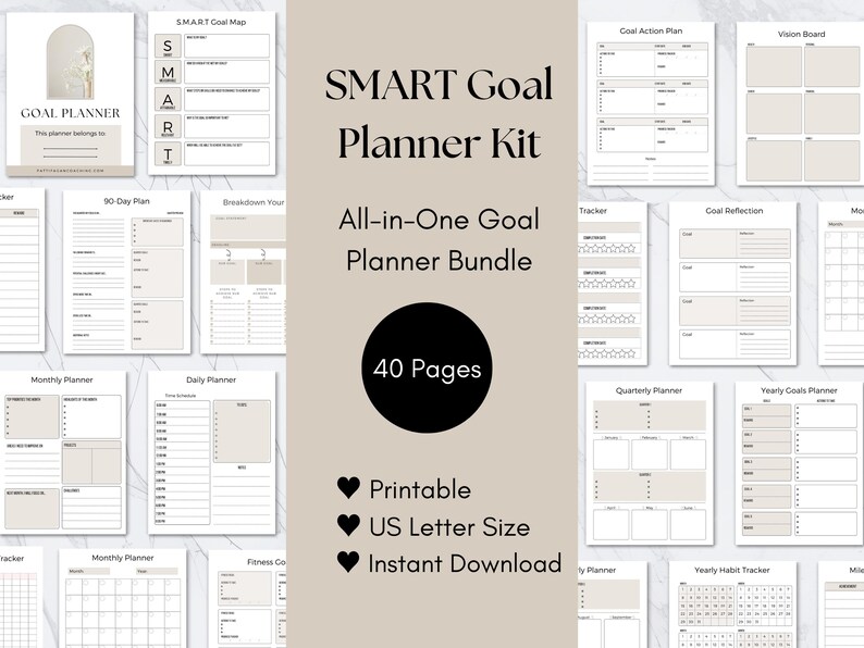 Goal Planner Bundle Printable, SMART Goals Template, Goal Planner Kit ...