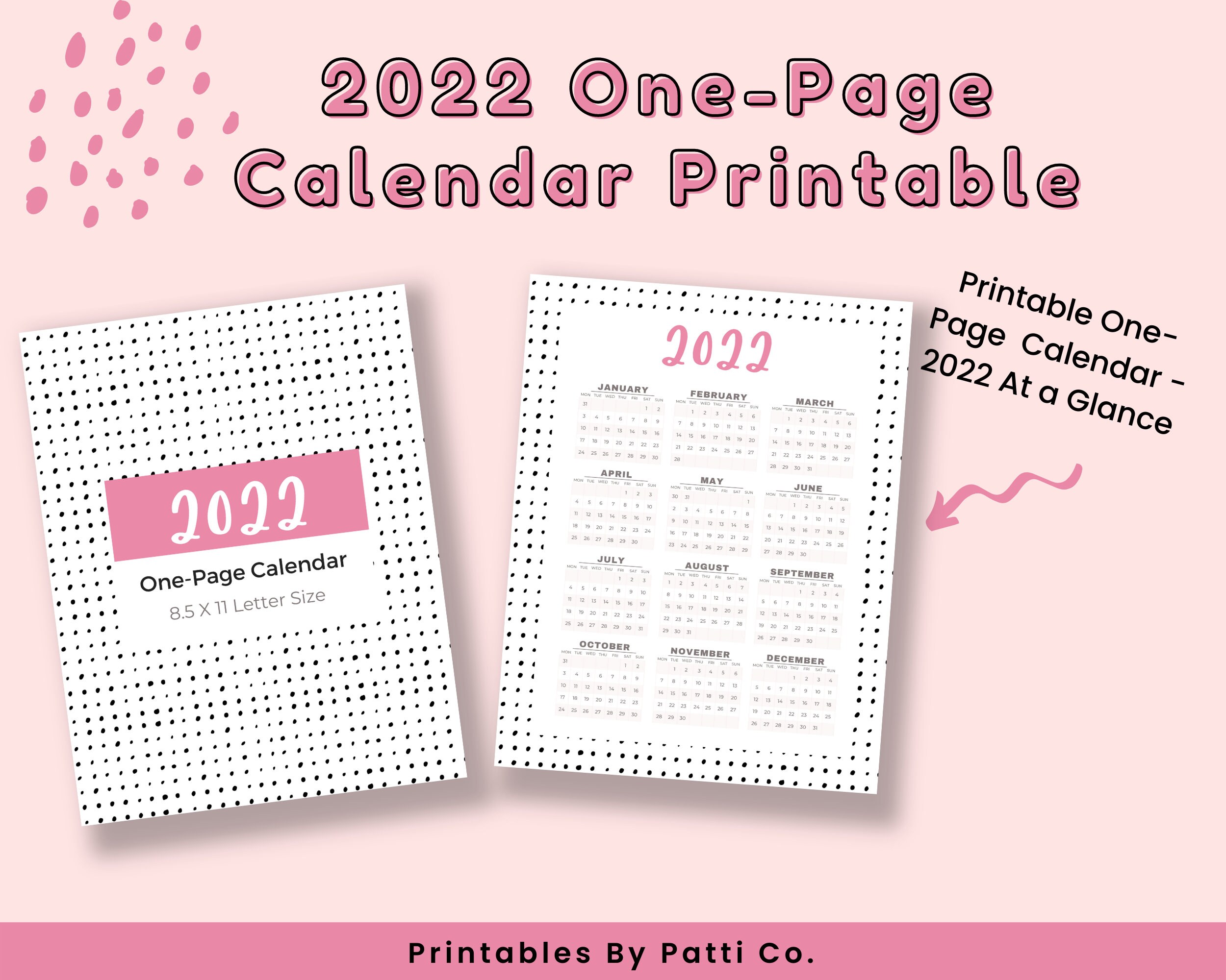 2022 calendar printable pdf cute calendar pdf one page etsy