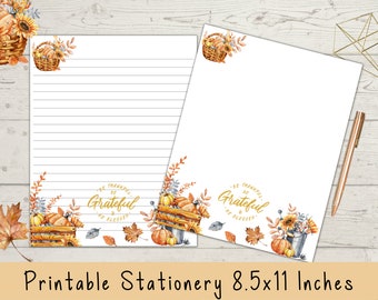 Printable Thanksgiving Stationery 8.5x11, Writing Paper, Printable Letter Paper, Instant Download, Letter Writing, Autumn Stationery,Writing