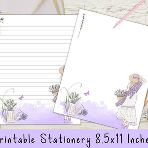 Lila Briefpapier, druckbares Briefpapier, Penpal, sofortiger Download, Briefe schreiben, Notizpapier, linierte, unlinierte Seiten