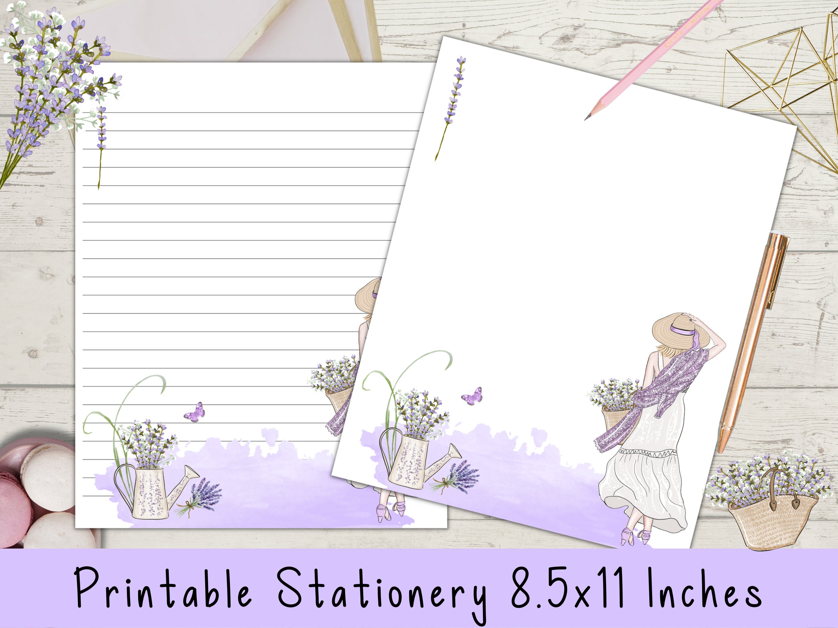 Printable Lavender Stationery 8.5x11, Writing Paper, Printable Letter ...
