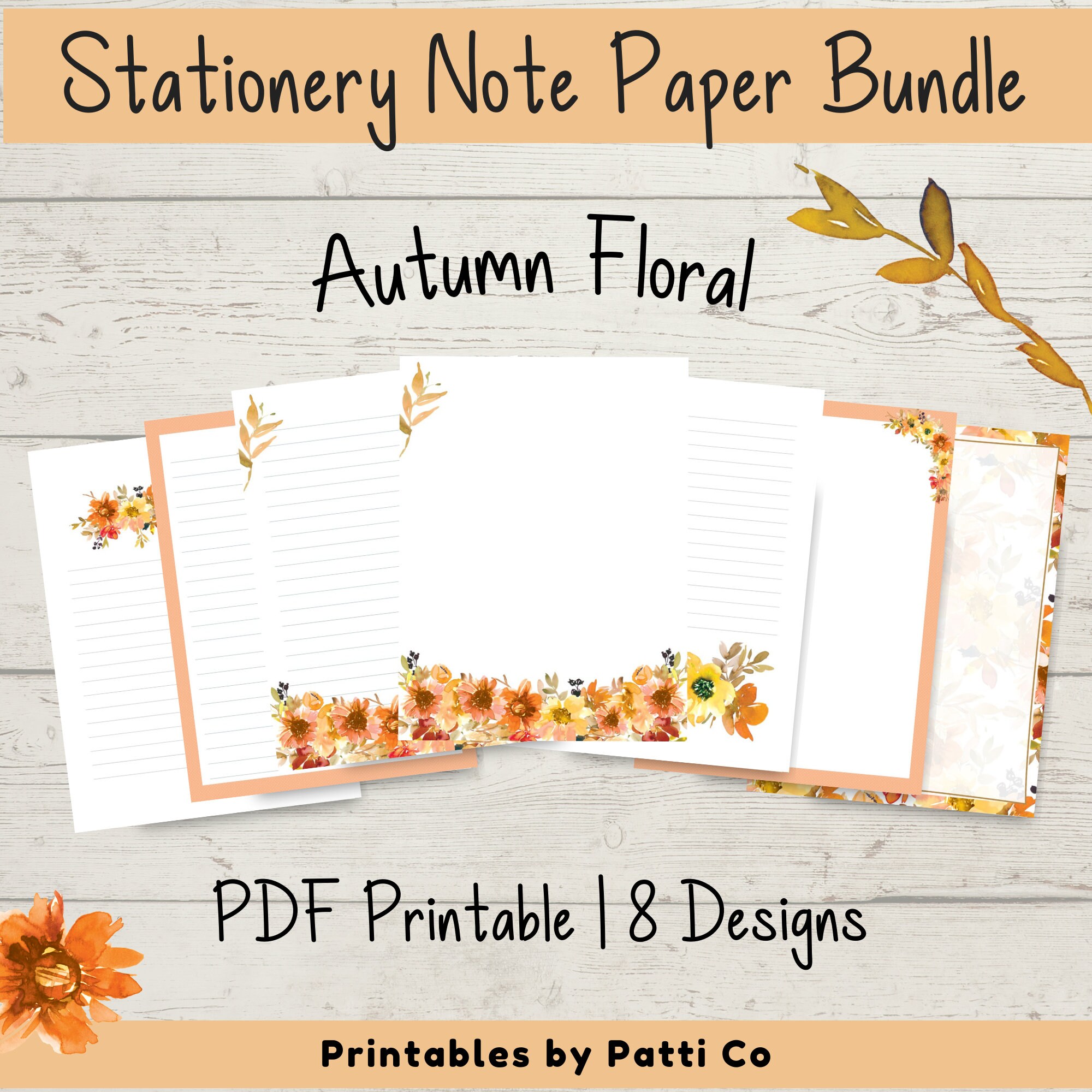 Fall Notes Printable Printable Autumn Floral Stationery Set 8.5x11 Writing Paper - Etsy