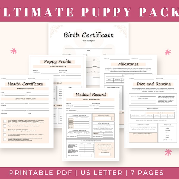 Pdf Printable New Puppy Birth Certificate - Etsy