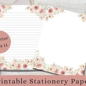 Stationery Paper, Printable Writing Paper, Printable Letter Paper, Instant Download, Lined Pages, Letter Writing, Note Paper, Pink Floral