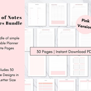 Printable Notes Paper, Notes Pages for Monthly Printable Planner, Lined Writing Paper, Dotted, Planner Inserts, Meeting Notes, Note Template