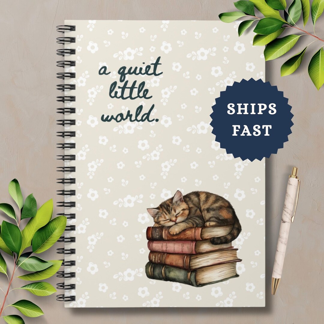 Cat Spiral Notebook, Book Stack Diary, Bookish Lined Writing Journal - Etsy