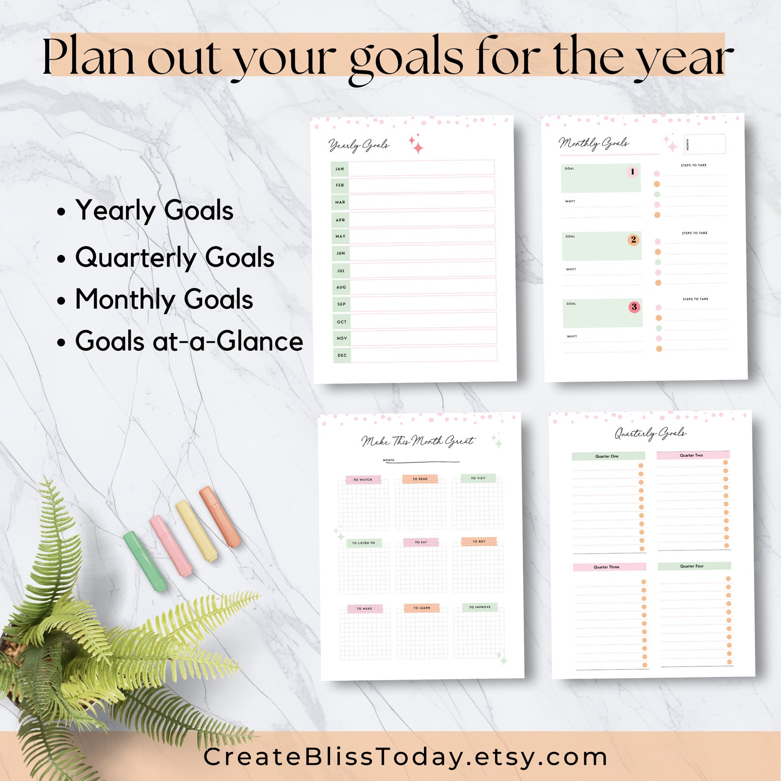 Goal Planner Kit, Printable Goal Planner Bundle, Goals Tracker, SMART ...