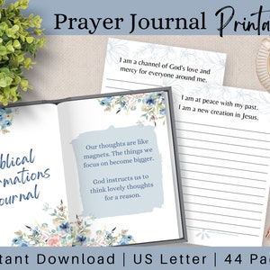 Prayer Journal, Printable Christian Journal, Daily Faith Based Gratitude Journaling, Reflection Notes, Prayer Planner, Blue Watercolor, PDF