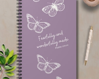 Butterfly Psalm 139 Spiral Notebook, Christian Notepad, Ruled Writing Journal