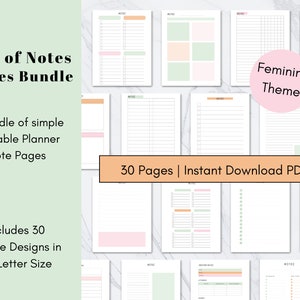 Printable Notes Paper, Notes Pages for Monthly Printable Planner, Lined Writing Paper, Dotted, Planner Inserts, Meeting Notes, Note Template