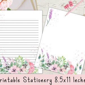 Printable Floral Stationery 8.5x11, Writing Paper, Printable Letter Paper, Instant Download, Lined Pages, Letter Writing, Letter Stationery