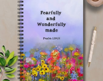 Psalm 139:14 Spiral Notebook, Fearfully and Wonderfully Made Notepad, Watercolor Floral Journal
