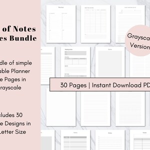 Printable Notes Paper, Notes Pages for Monthly Printable Planner, Lined Writing Paper, Dotted, Planner Inserts, Meeting Notes, Note Template