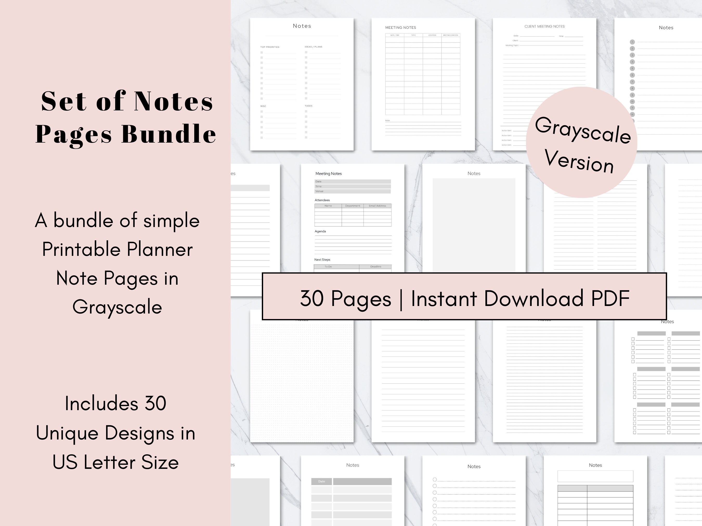 Buy Printable Notes Paper, Notes Pages for Monthly Printable Planner ...