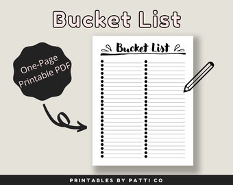 Bucket List Printable | Bucket List PDF | Bucket List Insert | Bucket List Planner Page | Bucket List Download | Minimalist | Black & White