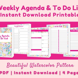 Weekly Agenda & To Do List Instant Download Printable | Week at a Glance | Weekly Calendar | US Letter Digital PDF Download