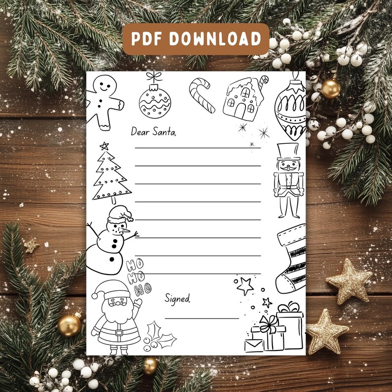 Printable Letter to Santa Coloring Page, Christmas Wishlist (PDF ...