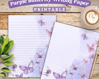 Purple Butterfly Stationery, Floral Letter Writing Paper (PDF Digital Download)