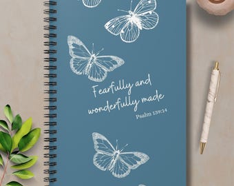 Butterflies Spiral Notebook, Psalm 139 Christian Notepad, Inspirational Ruled Writing Journal